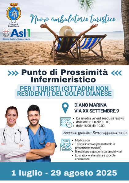 Dal 1° luglio a Diano Marina apre l'Ambulatorio Turistico Dal 1° luglio a Diano Marina apre l'Ambulatorio Turistico